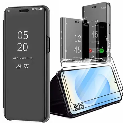 Image de Coque + 2 Verres Trempés pour Samsung Galaxy S25, Protection Clear View Smart Case Antichoc - Noir