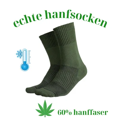 Produktbild von Thermo Trekking Socken aus Hanf – Warm, Atmungsaktiv & Geruchshemmend | Outdoor, Wandern, Naturfaser, Uni, Khaki, Gepolsterter Komfort, Langlebig