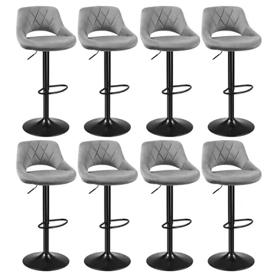 Produktbild von 8er-Set Barhocker mit Rückenlehne und Fußstütze,Tresenhocker, Gute gepolstert, Samt,Küchenhocker,Sitzhöhe Verstellbar 60-80cm,für Küche/Bar Grau