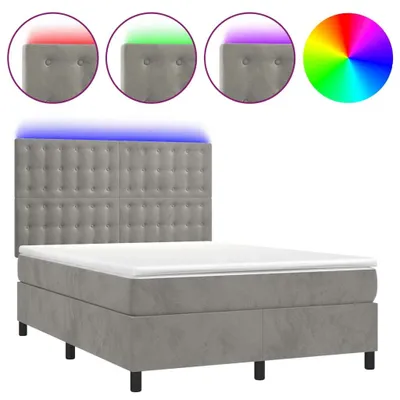 Productafbeelding van vidaXL Boxspringbed met matras en LED-verlichting, lichtgrijs, 140x200 cm, fluweel