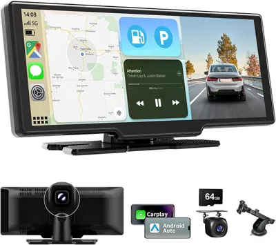 Image de Écran Carplay sans fil de 10,26 pouces, autoradio avec caméra de tableau de bord 4K, caméra de recul et système de navigation GPS