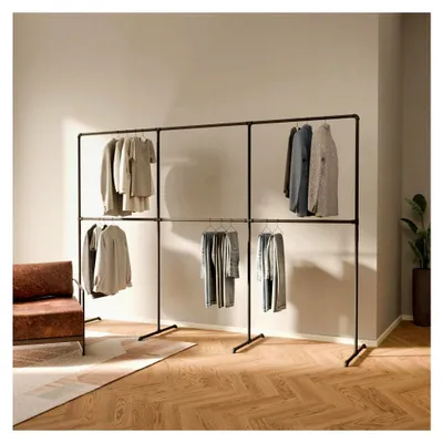 Produktbild von Kleiderständer Schwarz – Freistehende Kleiderstange im Industrial Design 290 x 194 cm – Offener Kleiderschrank & Garderobenständer aus Metall für Schlafzimmer, Flur & Ankleidezimmer