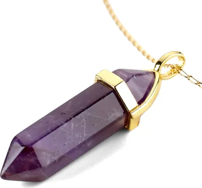 Produktbild von LAVISA Obelisk Edelsteinkette Gold, Anhänger, echte Kristall kette, Halskette, Rosenquarz, Amethyst, Naturstein - 55 + 5 cm (Amethyst)