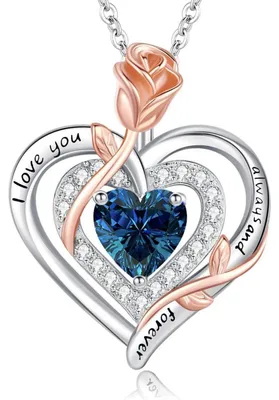 Productafbeelding van Halsketting dames, dubbel hart, roos, bloem, 925 sterling zilver, geboortesteen, sieraden, cadeau