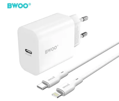 Image de Chargeur secteur Bwoo CDA233 PD 20W, blanc, avec câble USB-C vers Lightning