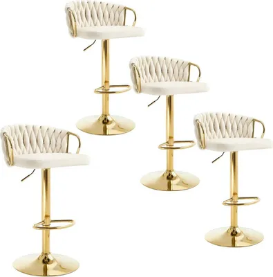 Produktbild von WOLTU Barhocker, Samtstuhl mit geflochtener Rückenlehne, Fußstütze, Metallrahmen : Creme 4 Farbe: Creme Stückzahl: 4
