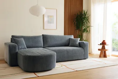 Produktbild von Ecksofa mit Schlaffunktion & Bettkasten KYOTO, Dunkelgrau Breitcord