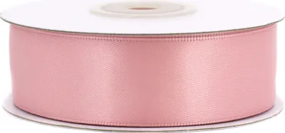 25mm breites, 20m langes, doppelseitig glänzendes Satinband in gedämpftem Rosa auf Rolle. Perfekt für Bastelprojekte und Geschenkverpackungen