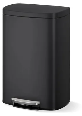 Produktbild von Küchen Mülleimer - Treteimer 50 l - Soft-Close Deckel - Edelstahl - herausnehmbarer Inneneimer - rostfrei - Tragegriff - schwarz
