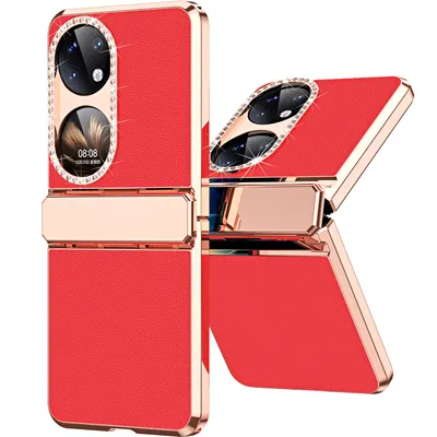 Obrázek produktu pro Pouzdro pro Huawei P50 Pocket lesklé a diamantovým galvanizované kryt s ochranou pantu červené