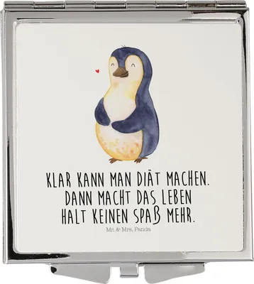 Produktbild von Mr. & Mrs. Panda Schminkspiegel Pinguin Diät - Weiß - Geschenk, Reise Spiegel, Selbstliebe, Bauch, Pinguine, Gewicht, Handspiegel, Taschenspiegel, Kosmetikspiegel