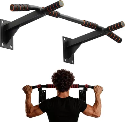 Image de Barre de traction murale - Barre de traction pour tractions et dips - Entraînement de force - Plusieurs prises - 94 x 50 x 18 cm - Noir