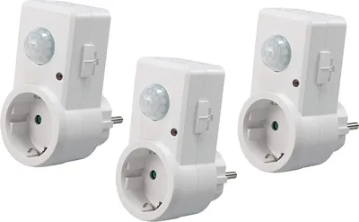 Produktbild von ChiliTec Steckdose mit Bewegungsmelder 120° 9m Reichweite 1200W 230V Zwischenstecker Schaltzeit regelbar 10sek.-15min I Empfindlichkeit einstellbar Weiß, 3 Stück