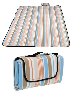 Produktbild von Picknickdecke wasserdicht – 170 x 135 cm – braun/blau/weiß gestreift – mit Griff