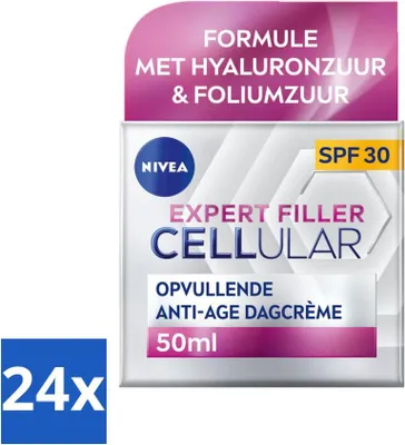Produktbild von NIVEA – CELLular Expert Filler Tagescreme – Anti-Aging Gesichtscreme – LSF 30 – Mit Hyaluronsäure, Kreatin & Folsäure – 50 ml - Vorteilspack - 24 Stücke