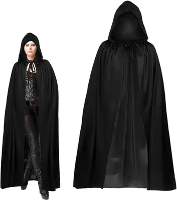 Schwarzer Umhang mit Kapuze für Halloween, Vampir Kostüm, langer Maskerade Umhang für Erwachsene und Cosplay-Partys, 170 cm