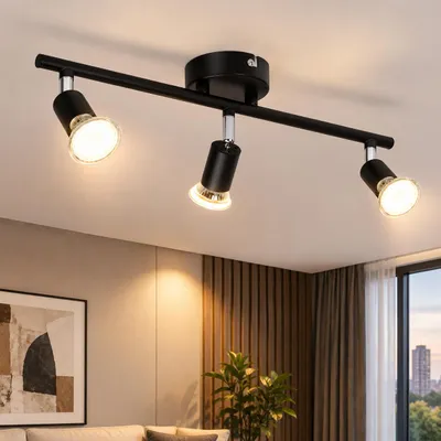 Image de ZMH LED Plafonnier Spot de plafond à 3 flammes Salon Noir Plafonnier GU10 Pivotant 350°Rivelable Plafond Chambre Cuisine Couloir, Image générée par une IA