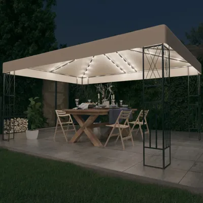 Produktbild von The Living Store Pavillon mit LED-Lichterkette 3x4 m Creme Stoff