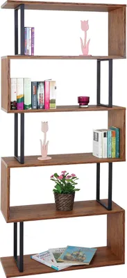 Obrázok produktu pre Regál HWC-A27, stojaci regál, obývacia izba, 183x80cm 3D štruktúra 5 úrovní ~ vzhľad divokého duba, kov čierny