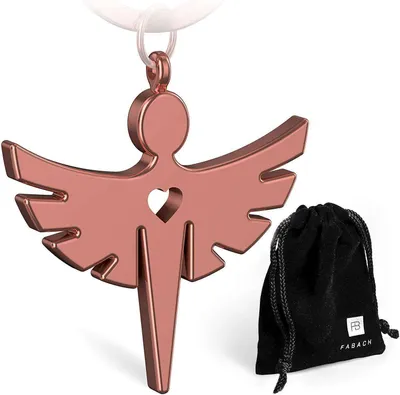 Produktbild von FABACH Schutzengel Fabiel Schlüsselanhänger mit Herz - Edler Engel Anhänger aus Metall in glänzendem Rosegold - Glücksbringer Geschenk für Auto, Führerschein - Fahr vorsichtig