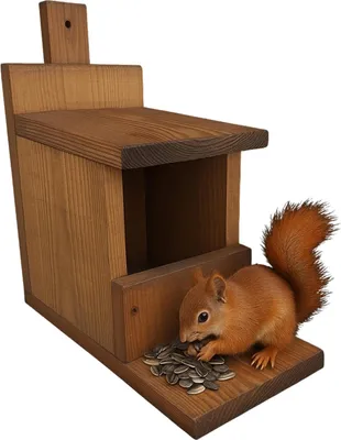 Produktbild von HolzGarden Eichhörnchen Futterstation aus Holz Wetterfest 19x45x32 cm Farbe Teak Imprägniert Handgefertigt Zum Aufhängen