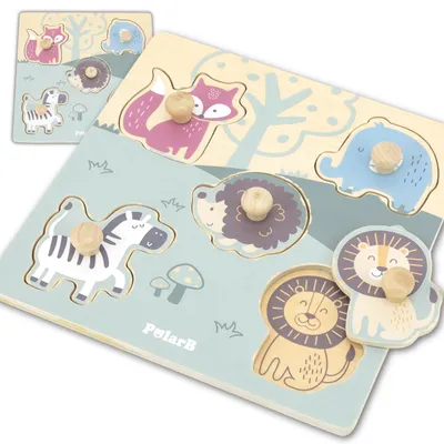 Produktbild von Viga Polarb Holzpuzzle Tiere mit Stecknadeln