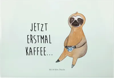 Produktbild von Mr. & Mrs. Panda Schneidebrett Glas Faultier Kaffee - Weiß - Geschenk, Schneideplatte, Servierplatte, Frühstücksbrett, Coffee, Brotzeitplatte, jausenbrett, Kaffeetasse