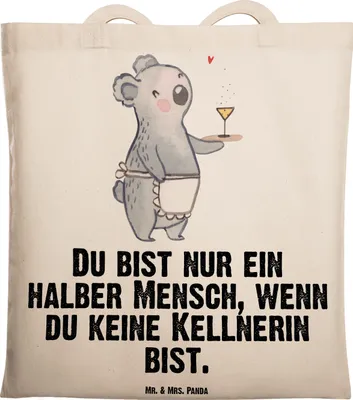 Produktbild von Mr. & Mrs. Panda Jutebeutel Kellnerin Herz - Transparent - Geschenk, Tasche, Restaurant, Servicekraft, Shopping, Tote Bag, Ausbildung, Schultasche, Spruch, Laptoptasche