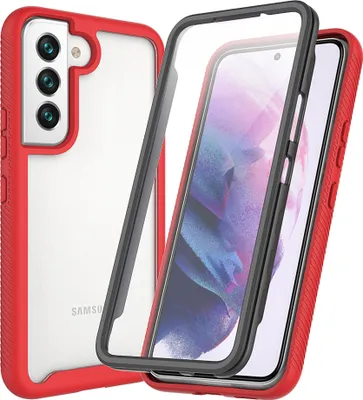 Produktbild von Galaxy S22 5G Hülle, TPU Bumper mit Eingebautem Displayschutz 360 Grad Komplettschutz Schutzhülle für Samsung Galaxy S22 5G Rot