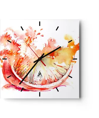 Produktbild von Wanduhr - Quadrat - Glasuhr - Orange Obst Sommer - 30x30cm - Schleichendes Uhrwerk - Lautlos - zum Aufhängen bereit - Dekoration Modern - Wanddekoration aus Glas - C3AC30x30-3049
