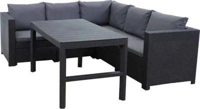 Produktbild von Keter Provence Garten-Lounge anthrazit, Eck-Sofa Inkl. grauen Kissen mit höhenverstellbarem Tisch anthrazit, wetterfest