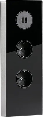 Produktbild von MIRA Eck Glas USB A Eck-Steckdose SCHWARZ - 2-fach Schuko und 2-fach USB Charger / Steckdosen