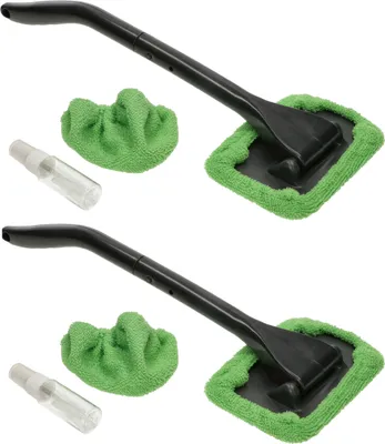 Image de KOTARBAU® Lot de 2 brosses de nettoyage pour vitres de voiture Brosse de lavage rectangulaire avec revêtement en microfibres et long manche