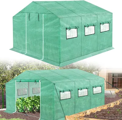 Image de NAIZY serre 4,5x2x2m 9㎡ serre HDPE+LDPE+tube galvanisé Greenhouse avec fenêtre maison de tomates résistant à l'hiver protection UV pour jardin plante, vert
