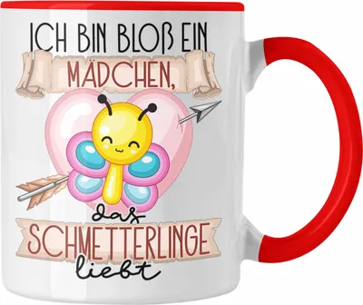 Produktbild von Trendation - Schmetterlinge Tasse Geschenk Frauen Ich Bin Bloß Ein Mädchen Das Schmetterlinge Liebt Schmetterlingliebhaber Geschenk Spruch Geburtstag (Rot)