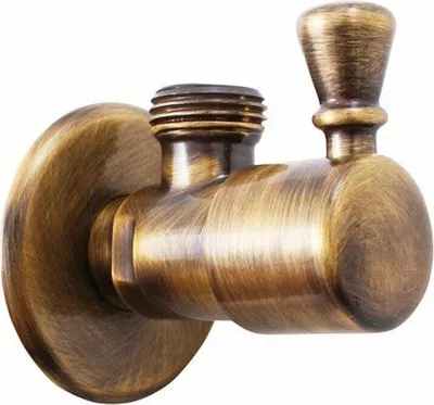 A close-up studio shot of a bronze angle valve.