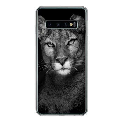 Produktbild von MuchoWow® Handyhülle Schutzhülle Hülle für Samsung Galaxy S10 Porträtfoto eines Pumas auf schwarzem Hintergrund Silikon Softcase Handy Hülle - Handytasche
