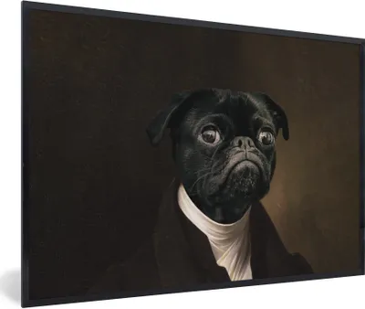 Produktbild von MuchoWow® Gerahmtes Poster Malerei - Hund - Alte Meister 30x20 cm - Poster mit Schwarzem Bilderrahmen Wandposter Rahmen Foto Bilder - Kunstdruck - Bild-Poster