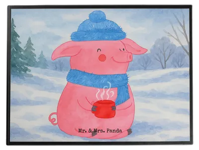 Produktbild von Mr. & Mrs. Panda Schreibunterlage Schweinchen Glühwein Design - Weiß - Geschenk, Winter, Spruch, Betrunken, schreibtischunterlage, malmatte, Weihnachtsmarkt