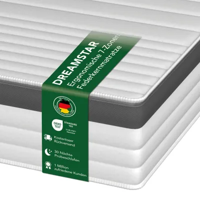 Immagine prodotto di Materasso XXL di alta qualità con nucleo a molle insacchettate | 90 x 200 cm | H4 | 25 cm di altezza | DREAMSTAR Platinum