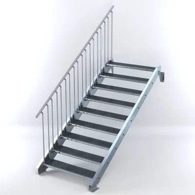 Produktbild von Stahltreppe 9 Stufen bis Höhe 180 cm, Laufbreite : 110 cm Geländer links ST 1 (31 / 31 mm)