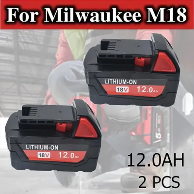 Obrázek produktu pro Baterie M18 – náhradní 18V 12,0Ah Li-ion baterie – 12000mAh, kompatibilní s nářadím M18 – 2 kusy (vhodná pro modely 48-11-1815, 48-11-1850, 2604-22)