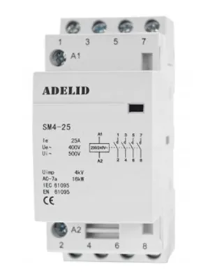 A white electrical component, likely a relay or contactor, is shown against a white background.