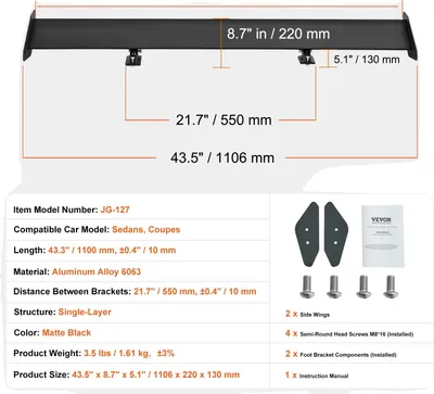 Imagen del producto de Spoiler delantero, 43,3 pulgadas de longitud, aleación de aluminio, color mate, modelo corto