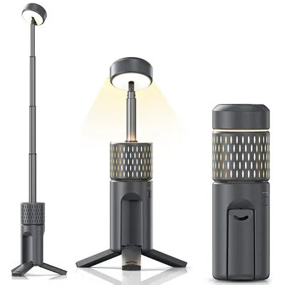 Produktbild von Teleskop-Campinglampe, wiederaufladbar, tragbare Outdoor-Zeltlampe, ideal für Wandern, Notfälle, Angeln und Camping, wasserdicht, Grau