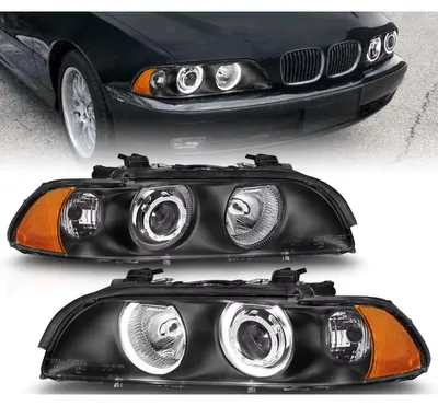 Produktbild von Tuning-Scheinwerfer-Set mit Angel Eyes für BMW 5er-Serie (E39) 1997–2003, schwarz, inkl. Leuchtmittel