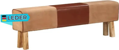 Produktbild von Sitzbank PFERO Turnbock-Design 160cm Hellbraun Echtleder Massivholz Akazie | Polsterbank Bettbank Schlafzimmerbank