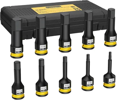 Produktbild von Innensechskant Steckschlüssel Satz 1/2 Zoll, 10 Stück, 5-19 mm, S2 Stahl, für Autoreparatur