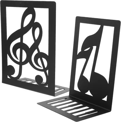 Produktbild von Dekorative Buchstützen aus Metall mit Musiknotenmotiv, 2 Stück