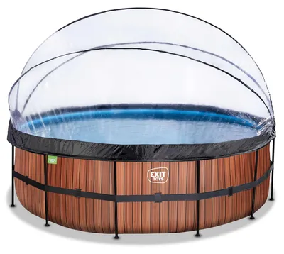 Produktbild von EXIT Wood Rahmenpool ø450, Aufstellpool, mit Sandfilteranlage & Überdachung, Rund, Braun